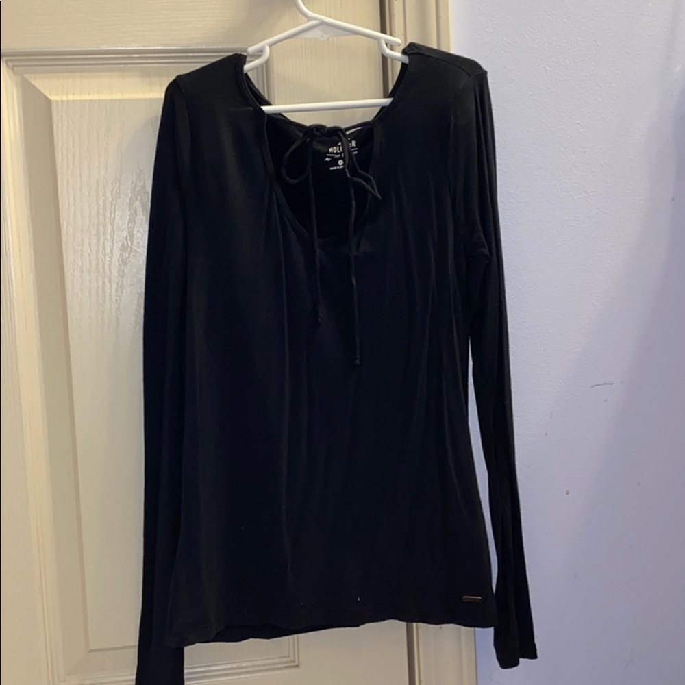 Long Sleeve Front Tie V Neck Shirt